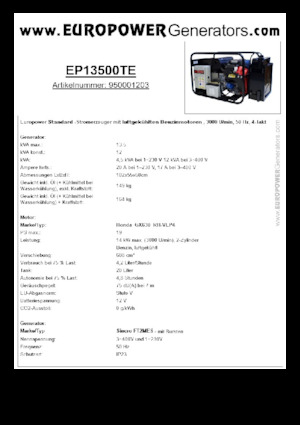 Бензинови генератори Europower EP13500TE (S)