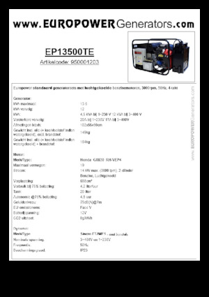 Бензинови генератори Europower EP13500TE (S)