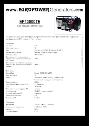 Бензинови генератори Europower EP13500TE (S)