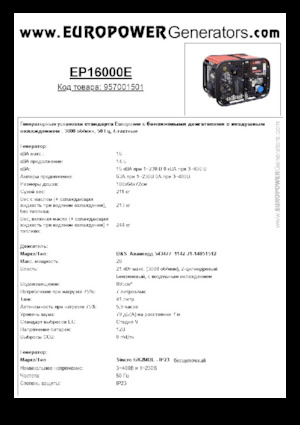 Бензинови генератори Europower EP16000E (S)