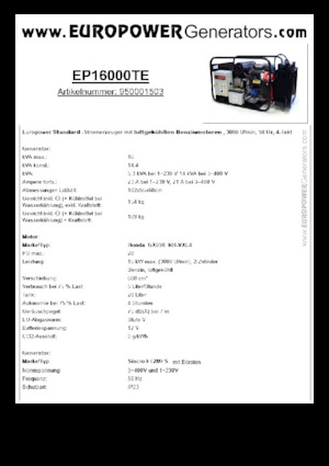 Бензинови генератори Europower EP16000TE (S)