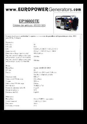 Бензинови генератори Europower EP16000TE (S)