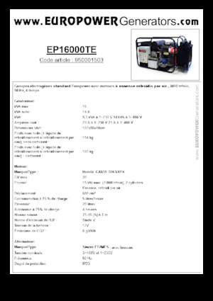 Бензинови генератори Europower EP16000TE (S)