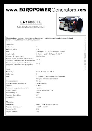 Бензинови генератори Europower EP16000TE (S)