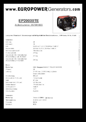 Бензинови генератори Europower EP20000TE (S)