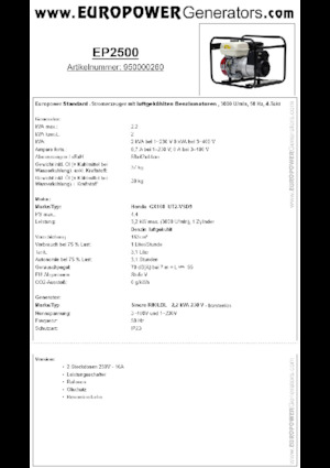 Бензинови генератори Europower EP2500 (S)