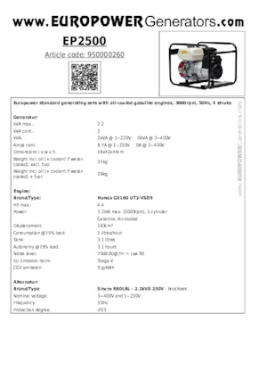 Бензинови генератори Europower EP2500 (S)