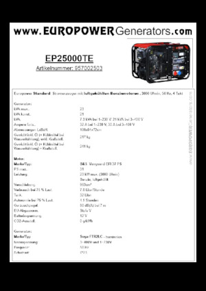 Бензинови генератори Europower EP25000TE (S)