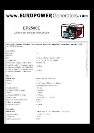 Бензинови генератори Europower EP2500E (S)