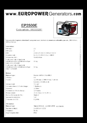 Бензинови генератори Europower EP2500E (S)