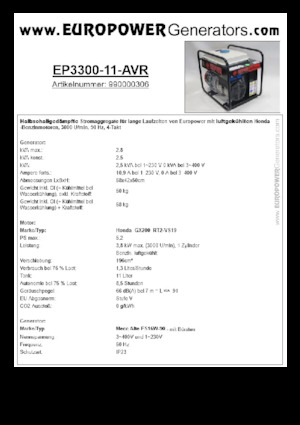 Бензинови генератори Europower EP3300-11-AVR (MA)