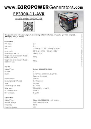 Бензинови генератори Europower EP3300-11-AVR (MA)
