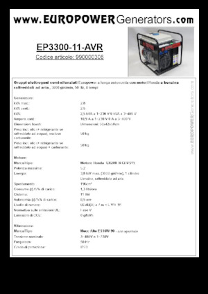 Бензинови генератори Europower EP3300-11-AVR (MA)