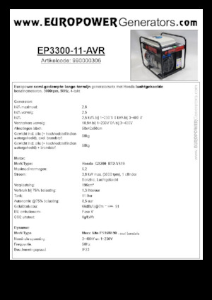 Бензинови генератори Europower EP3300-11-AVR (MA)