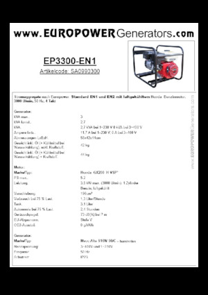 Бензинови генератори Europower EP3300-EN1 (MA)