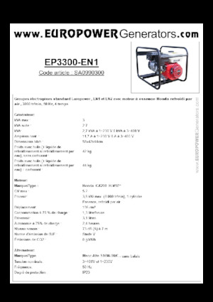 Бензинови генератори Europower EP3300-EN1 (MA)