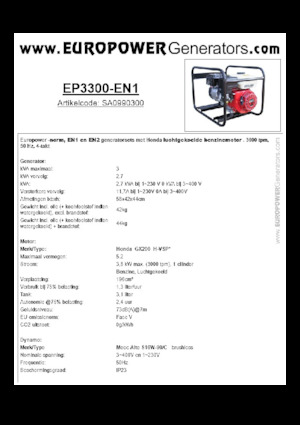 Бензинови генератори Europower EP3300-EN1 (MA)