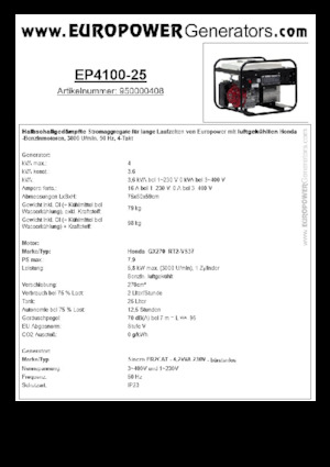 Бензинови генератори Europower EP4100-25 (S)