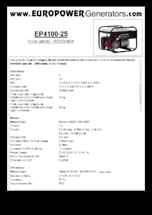 Бензинови генератори Europower EP4100-25 (S)