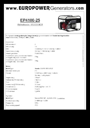 Бензинови генератори Europower EP4100-25 (S)