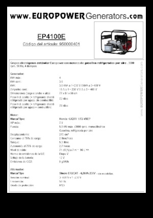 Бензинови генератори Europower EP4100E (S)