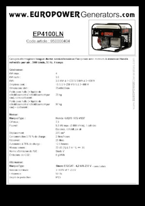 Бензинови генератори Europower EP4100LN (S)