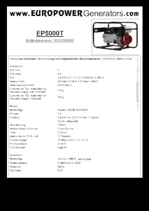 Бензинови генератори Europower EP5000T (S)