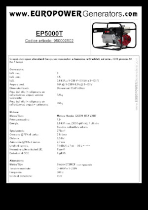 Бензинови генератори Europower EP5000T (S)