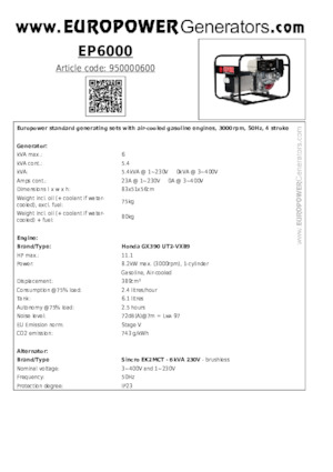 Бензинови генератори Europower EP6000 (S)