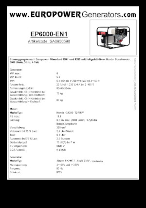 Бензинови генератори Europower EP6000 EN1 (S)