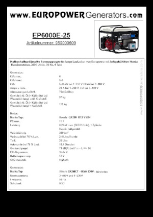 Бензинови генератори Europower EP6000E-25 (S)