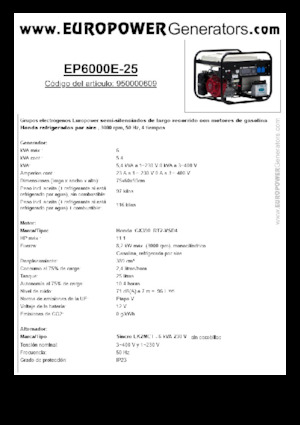 Бензинови генератори Europower EP6000E-25 (S)