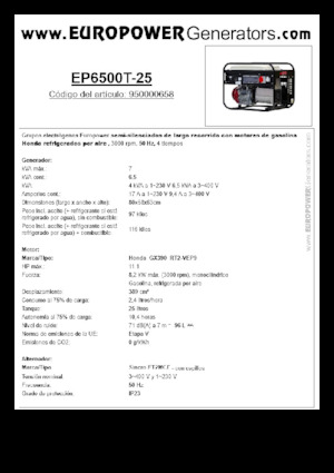 Бензинови генератори Europower EP6500T-25 (S)