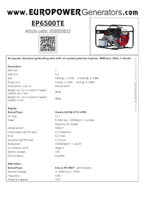 Бензинови генератори Europower EP6500TE (S)