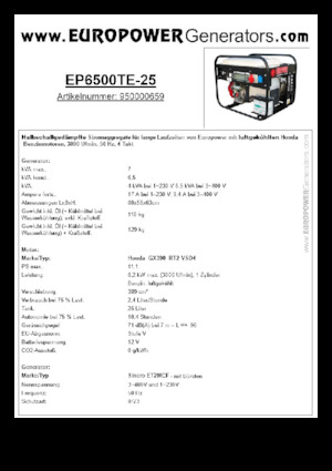 Бензинови генератори Europower EP6500TE-25 (S)
