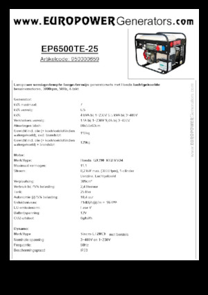Бензинови генератори Europower EP6500TE-25 (S)