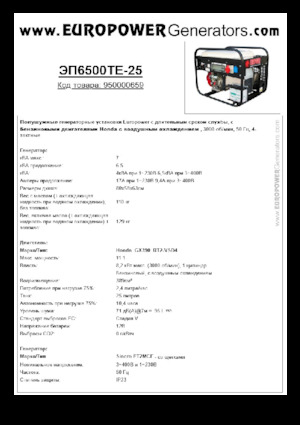 Бензинови генератори Europower EP6500TE-25 (S)