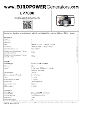 Бензинови генератори Europower EP7000 (S)