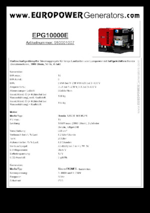 Бензинови генератори Europower EPG10000E (S)