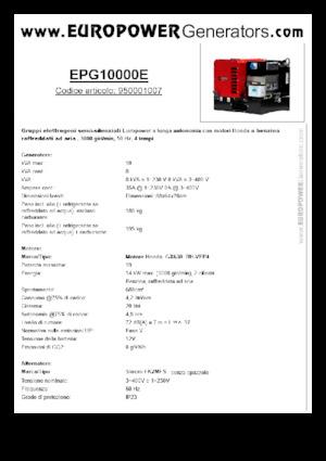 Бензинови генератори Europower EPG10000E (S)