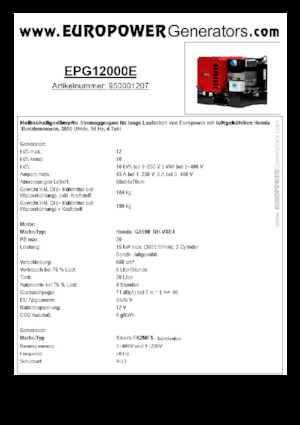 Бензинови генератори Europower EPG12000E (S)