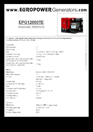 Бензинови генератори Europower EPG12000TE (S)