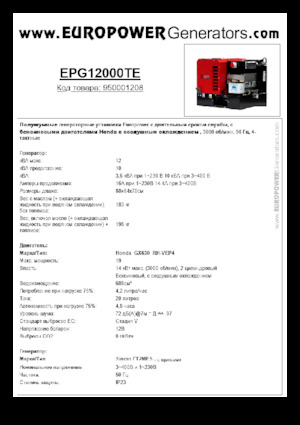 Бензинови генератори Europower EPG12000TE (S)