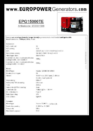 Бензинови генератори Europower EPG15000TE (S)