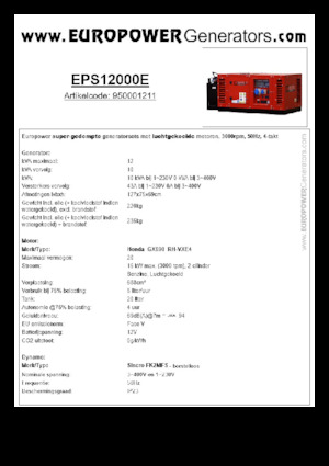 Бензинови генератори Europower EPS12000E (S)