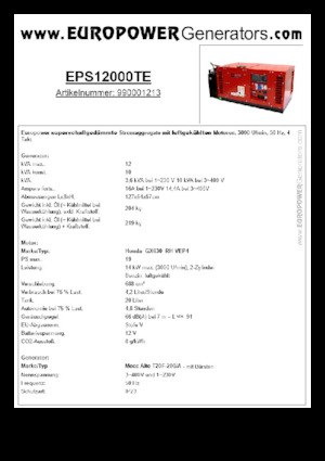 Бензинови генератори Europower EPS12000TE (MA)