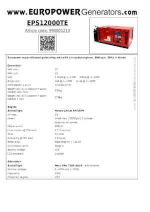 Бензинови генератори Europower EPS12000TE (MA)