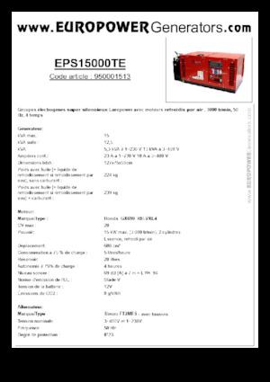 Бензинови генератори Europower EPS15000TE (S)