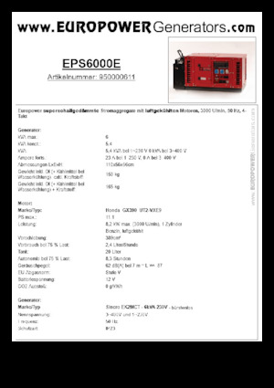 Бензинови генератори Europower EPS6000E (S)