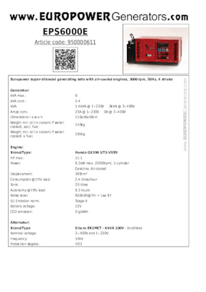 Бензинови генератори Europower EPS6000E (S)